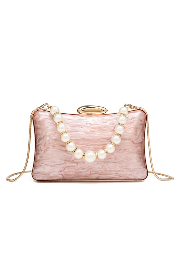 Women's Marble Acrylic Shell Clutch - Evening Bag with 2 Detachable Chains for Wedding/Prom/Bride (7.48×1.97×4.33in)