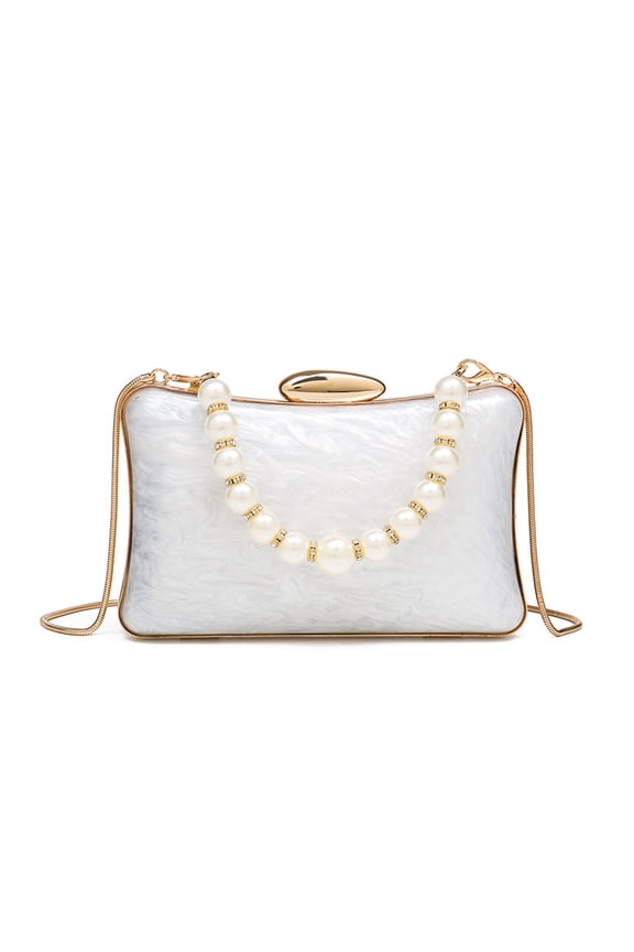 Women's Marble Acrylic Shell Clutch - Evening Bag with 2 Detachable Chains for Wedding/Prom/Bride (7.48×1.97×4.33in)