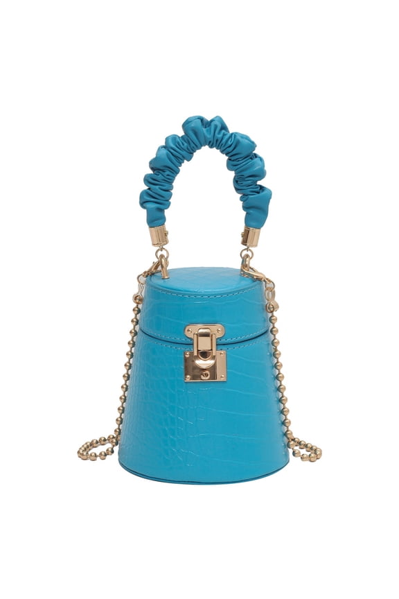 Women's Mini Alligator Pattern Bucket Bag - PU Chain Shoulder Crossbody Purse with Lock (4.72×4.72×5.12in)