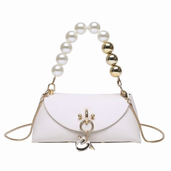Baguery Women's Mini PU Leather Evening Clutch - Pearl Handle Chain Crossbody Shoulder Bag, Cute Fashion Purse (7.9×3.9×3.1in)​