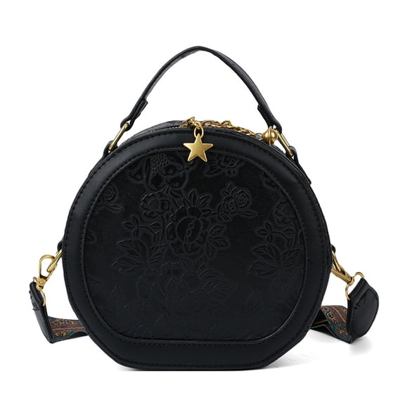 Baguery Women's Retro Flower Print Round Bag - Quilted Crossbody Satchel, Versatile Purses for Daily/Outings