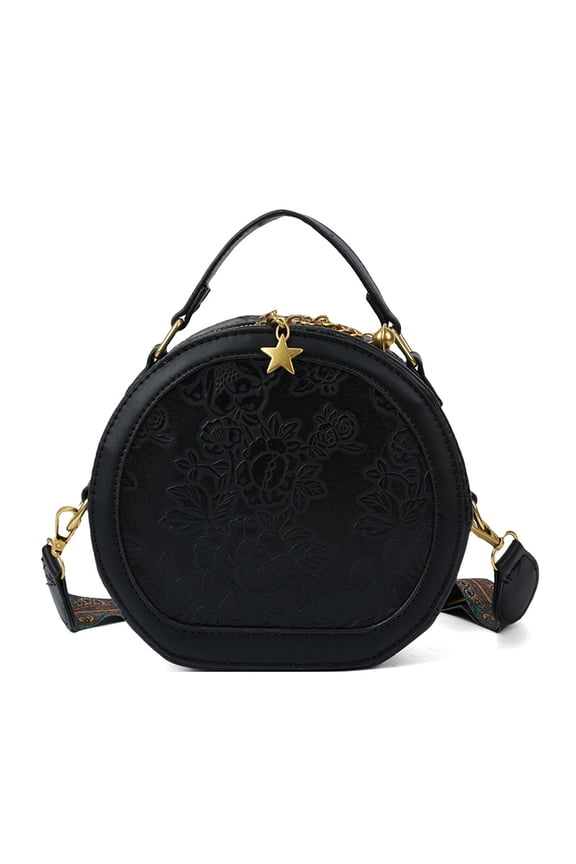 Women's Retro Flower Print Round Bag - Quilted Crossbody Satchel, Versatile Purses for Daily/Outings