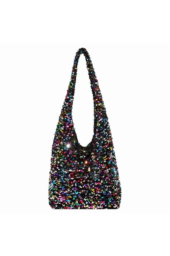 Women's Sequin Bling Evening Bag - Sparkly Hobo Purse with Magnetic Closure, Top Handle Handbag for Party/Wedding (8.27×3.94×8.27in)​