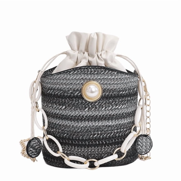 Baguery Women's Small Straw Crossbody Bag - Woven Shoulder Purse with 2 Removable Straps (Canvas Chain), Beach Tote for Summer Vacation​