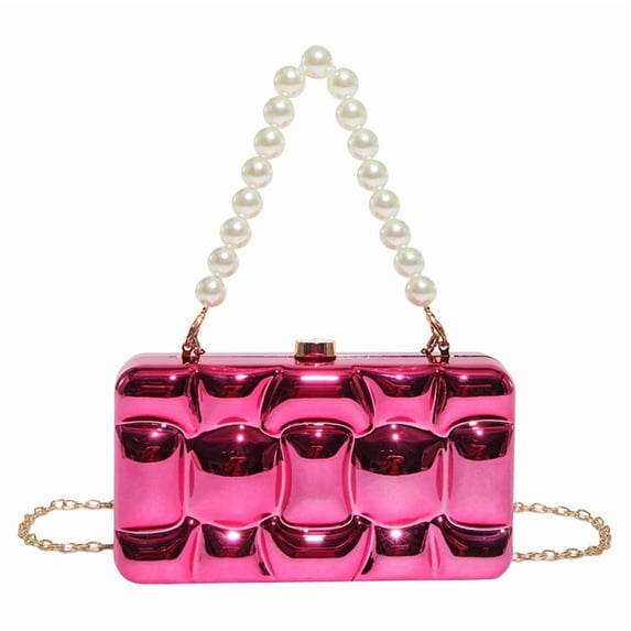 Baguery Women's Sparkly Acrylic Evening Clutch - Pearl/Metal Bead Handle Shoulder Bag with Detachable Chain for Wedding