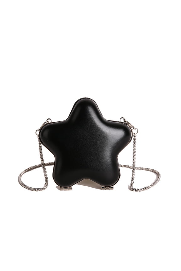 Women's Star-Shaped Acrylic Evening Clutch - Silver Crossbody Bag with Bow Embellishment, Buckle & Jetted Pocket (Formal/Wedding/Prom)