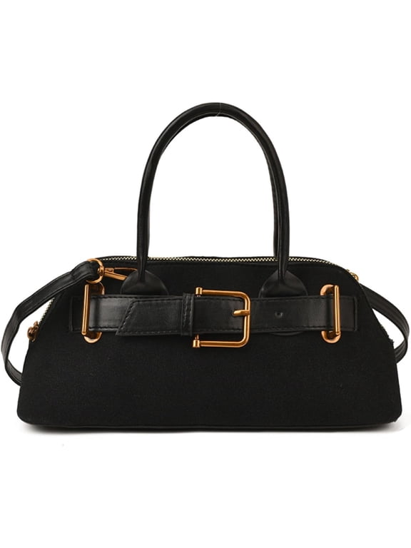 Women's Suede Shell Leather Tote Bag - Minimalist Korean Style Crossbody Shoulder Bag with Belt Buckle (4 Colors)