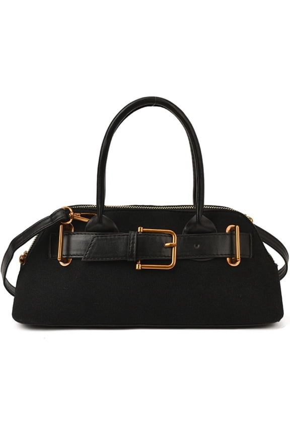 Women's Suede Shell Leather Tote Bag - Minimalist Korean Style Crossbody Shoulder Bag with Belt Buckle (4 Colors)