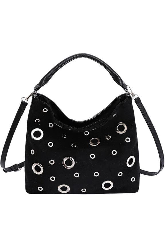 Women's Suede Studded Grommet Hobo Bag - Vintage Slouchy Crossbody Tote, Stylish Shoulder Handbag for Fall​