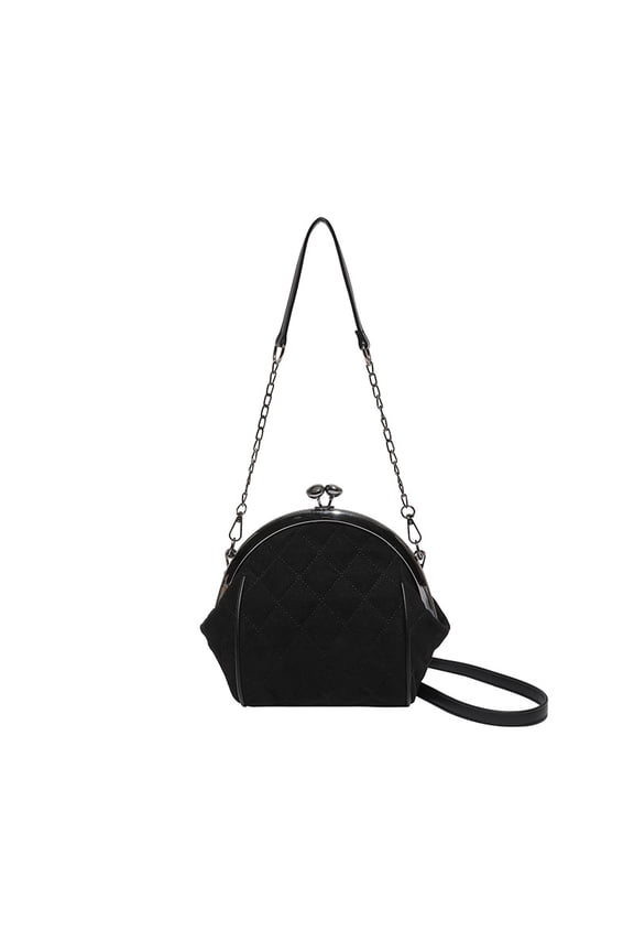 Women's Suede Woven Clutch - Retro Shell Shaped Crossbody with Kiss Lock, Quilted Shoulder Handbag