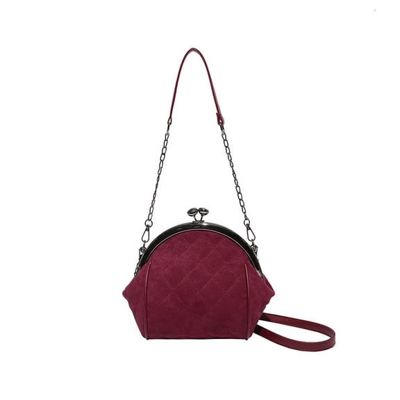 Baguery Women's Suede Woven Clutch - Retro Shell Shaped Crossbody with Kiss Lock, Quilted Shoulder Handbag