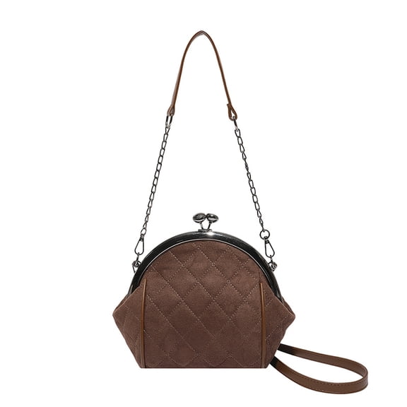 Baguery Women's Suede Woven Clutch - Retro Shell Shaped Crossbody with Kiss Lock, Quilted Shoulder Handbag