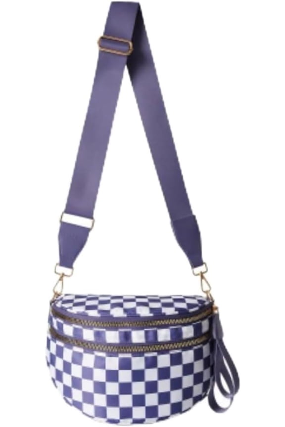 Women's Trendy Nylon Crossbody Bum Bag - Plus Size Fanny Pack Sling Belt Bag (Beige White Grid/Kelly Green), 3-Zipper Compartments​