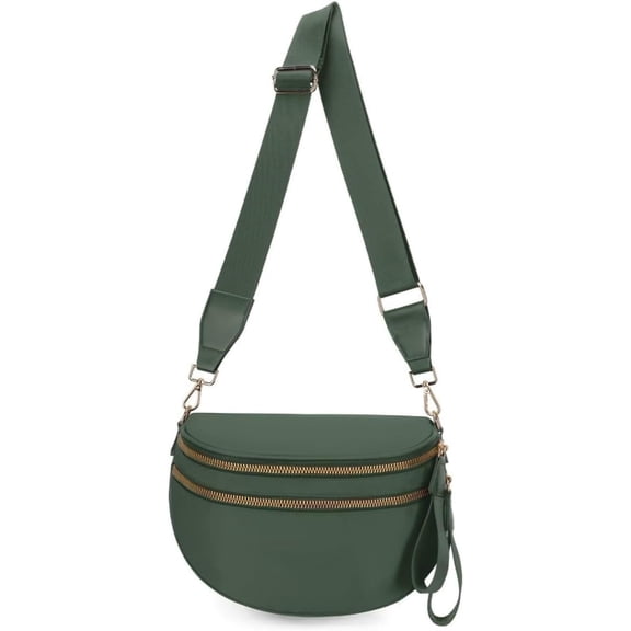 Baguery Women's Trendy Nylon Crossbody Bum Bag - Plus Size Fanny Pack Sling Belt Bag (Beige White Grid/Kelly Green), 3-Zipper Compartments​