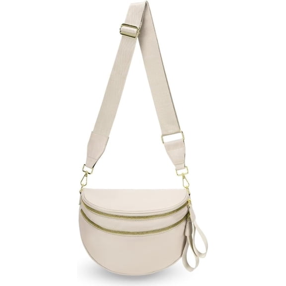 Baguery Women's Trendy Nylon Crossbody Bum Bag - Plus Size Fanny Pack Sling Belt Bag (Beige White Grid/Kelly Green), 3-Zipper Compartments​