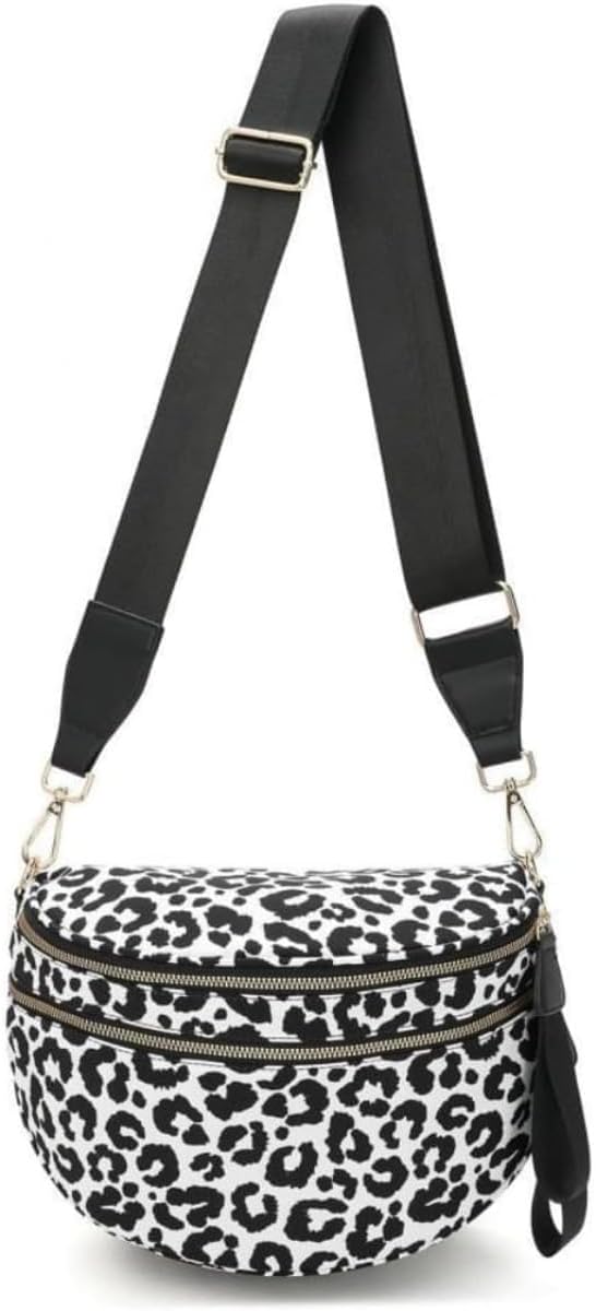 Baguery Women's Trendy Nylon Crossbody Bum Bag - Plus Size Fanny Pack Sling Belt Bag (Beige White Grid/Kelly Green), 3-Zipper Compartments​