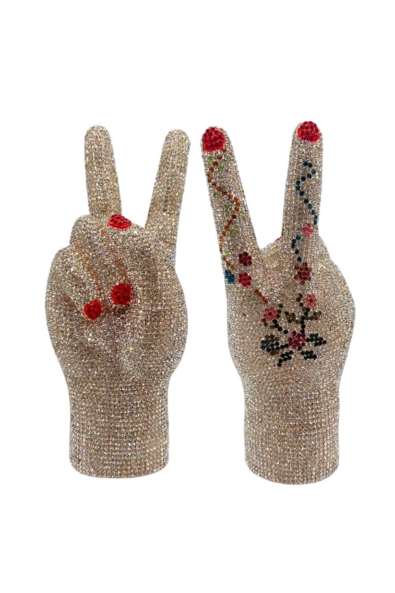 Women's Victory Hand Rhinestone Clutch - Sparkly Full Crystal Party Purse Evening Bag, Detachable Chain for Prom/Dating