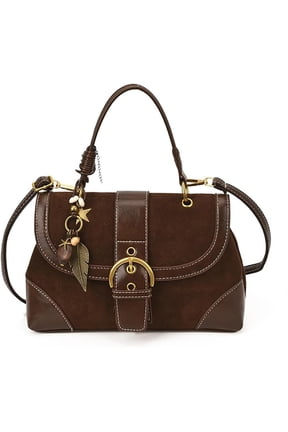 Women's Vintage Suede Leather Handbag - Retro Top Handle Crossbody Purse, Metal Charm Fall Tote (5 Colors)
