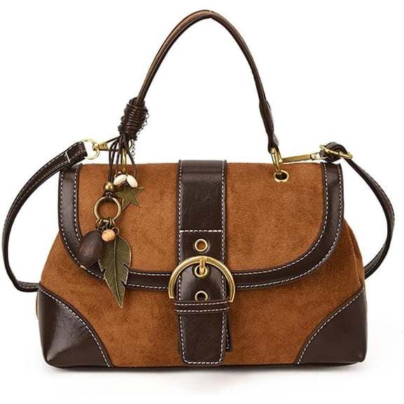 Baguery Women's Vintage Suede Leather Handbag - Retro Top Handle Crossbody Purse, Metal Charm Fall Tote (5 Colors)​
