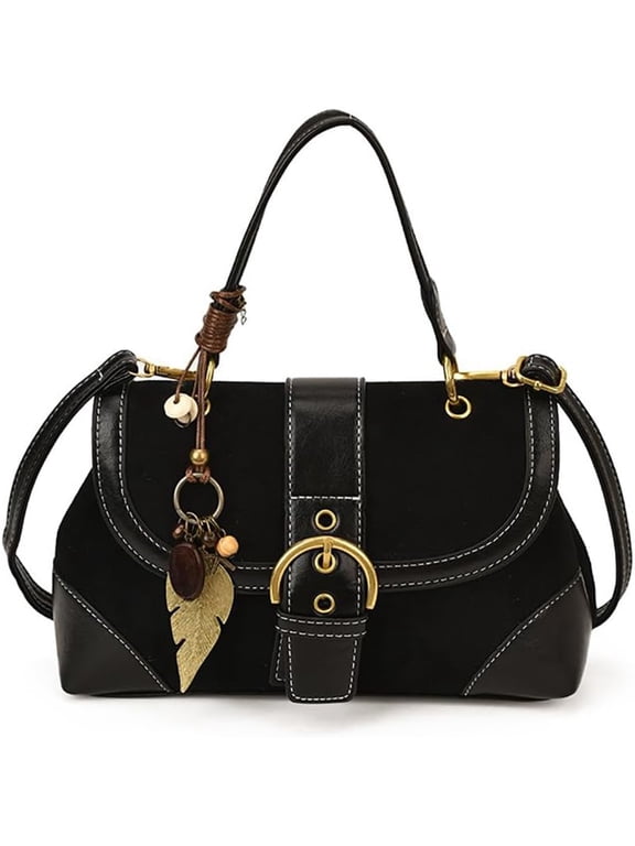 Women's Vintage Suede Leather Handbag - Retro Top Handle Crossbody Purse, Metal Charm Fall Tote (5 Colors)