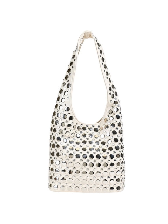 Women's Y2K Hobo Shoulder Bag - Punk Studded Top Handle Tote, Fall Trend Synthetic Leather Handbag (8.6×3.9×18.5in)