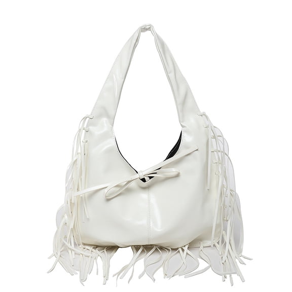 Baguery Women's Y2K PU Fringe Tote Bag - Large Shoulder Satchel, Tassel Underarm Purse for Commuter/Work/Shopping (14.9×9.4in)