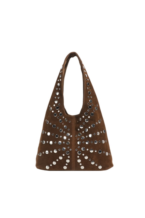 Women's Y2K Suede Slouchy Hobo Bag - Rivet Tote with Large Capacity, Underarm/Shoulder Purse for College/Work (13.39×4.33×9.45in)