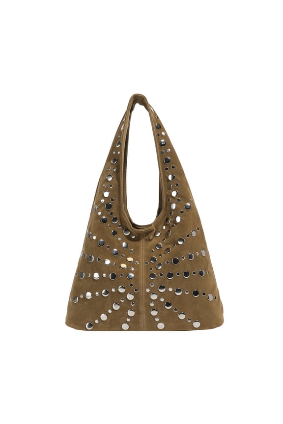 Women's Y2K Suede Slouchy Hobo Bag - Rivet Tote with Large Capacity, Underarm/Shoulder Purse for College/Work (13.39Ă—4.33Ă—9.45in)