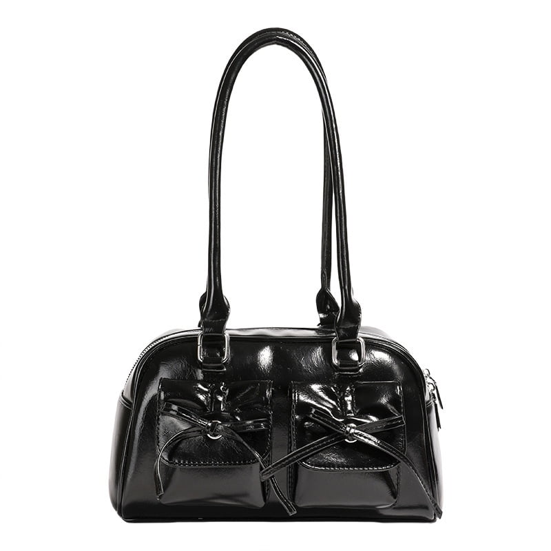 Baguery Y2k Ita Bag - Cute Bow Faux Leather Shoulder Tote, Japanese Aesthetic Red Handbag (11.81×3.94×6.69in)