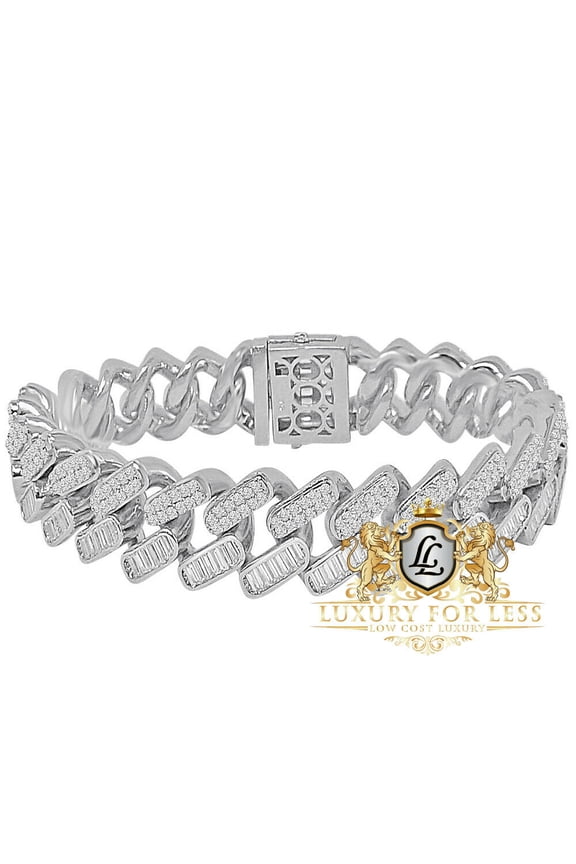 Baguette 77+ Grams Big Thick 15mm 14K Gold Over Simulated Diamond Bracelet 8.5''