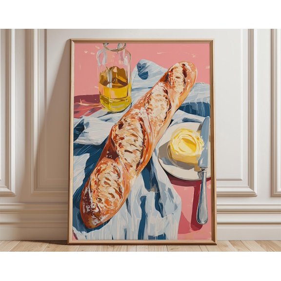 Baguette And Butter French Bread Still Life Wall Art Print, Unframed Paper Poster 8x10in