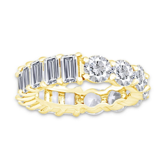 Baguette And Round Cut Sparkling Cubic Zirconia Engagement Wedding Band Ring 14k Yellow Gold Over Sterling SilverJewelry for Women Ring Size-6