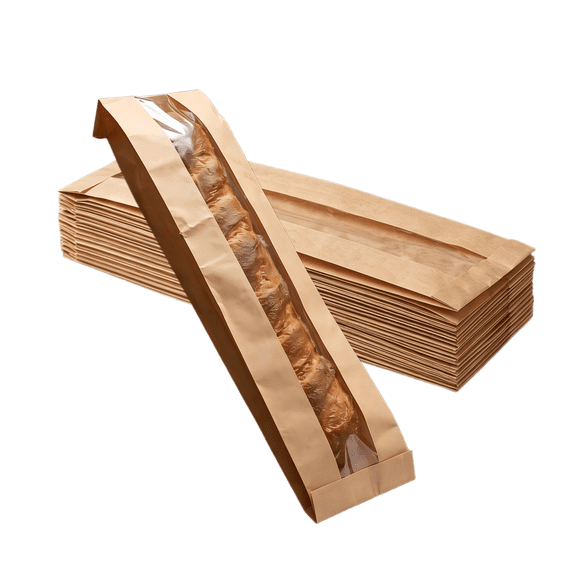 Baguette Bags Paper Bread Bags with Window, 23.2" Kraft Loaf Storage Sacks for Homemade Baking, French Bread & Bakery Packaging100pcs