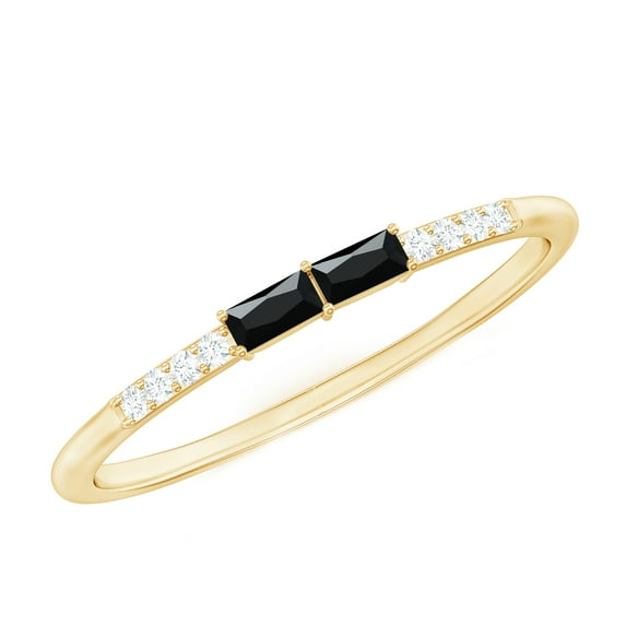 Rosec Jewels Baguette Black Onyx Minimal Ring with Diamond for Women (AAA Quality), 10K Yellow Gold, US 4.50