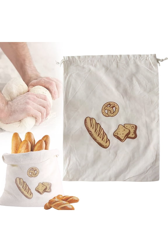 Baguette Bread Bag Reusable Cotton Storage Bag with Drawstring, Breathable Fabric Bag for Household Organization and General Storage Linen Bag
