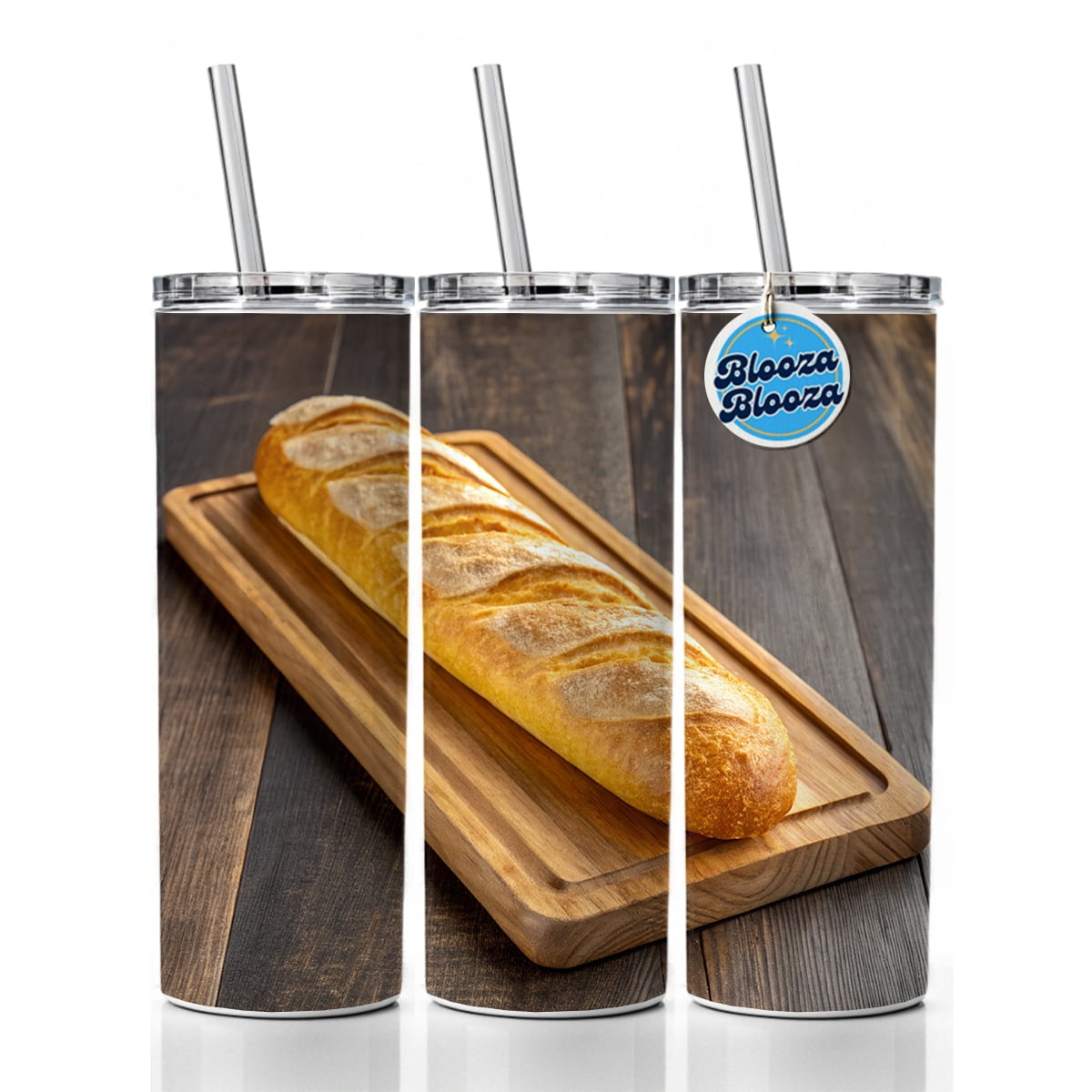 Baguette Bread Board 20oz Insulated Water Bottle Skinny Tumbler Includes Straw