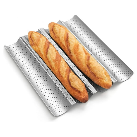 4-Loaf Perforated Baguette Pan – Nonstick French Bread Baking Tray  for Crispy Crust & Sourdough (38cm x 33cm)