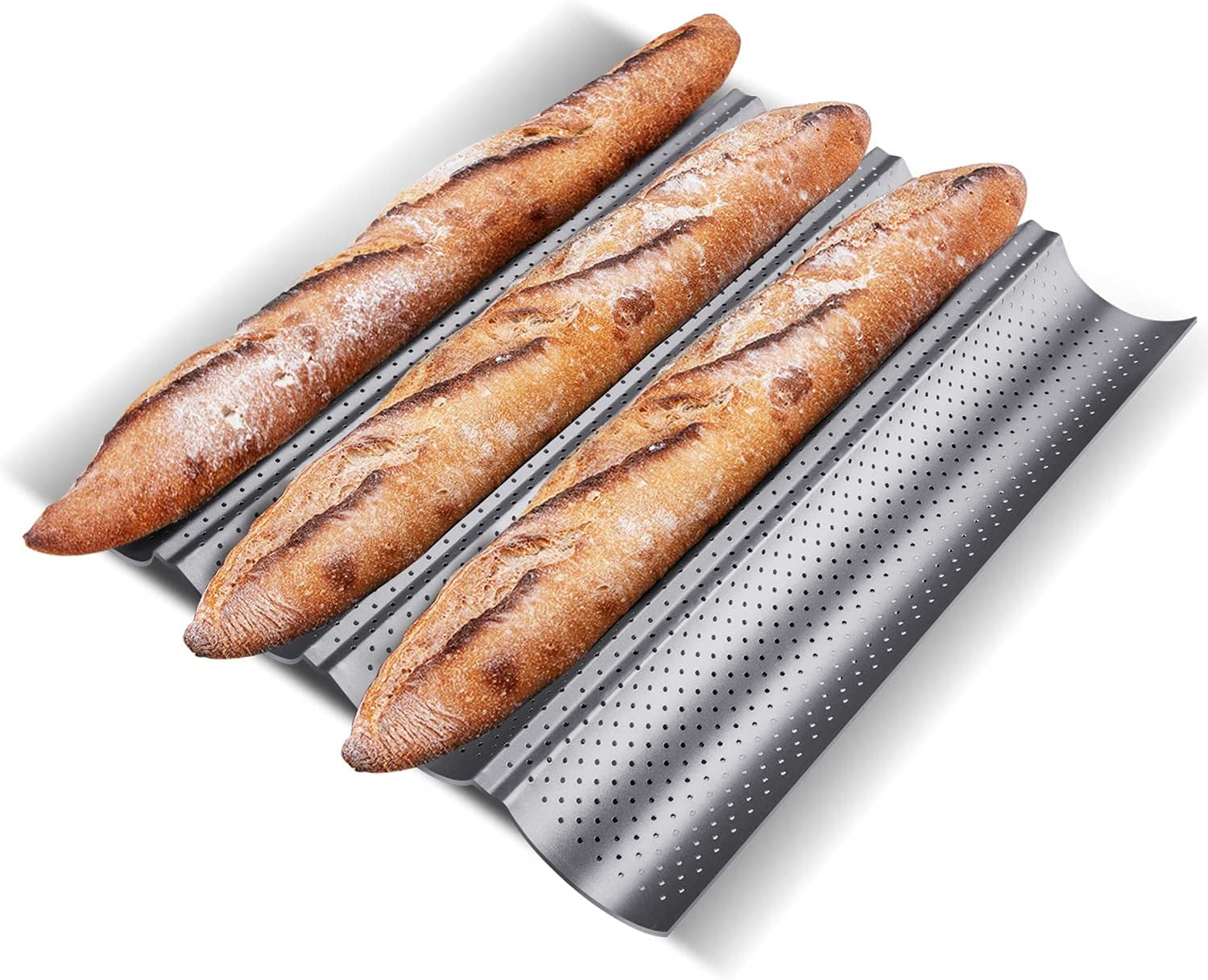 Baguette Bread Pans, Nonstick Baguette Pans for French Bread Baking, Perforated 4 Loaves