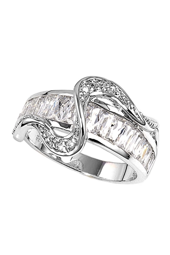 Baguette Bridge Swirl Cubic Zirconia Ring Sterling Silver 925