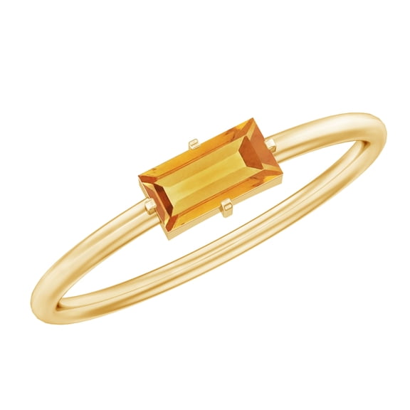 Rosec Jewels Baguette Citrine Promise Ring for Women - East West Ring - AAA Quality - with Jewelry Box, 10K Yellow Gold, US 5.50