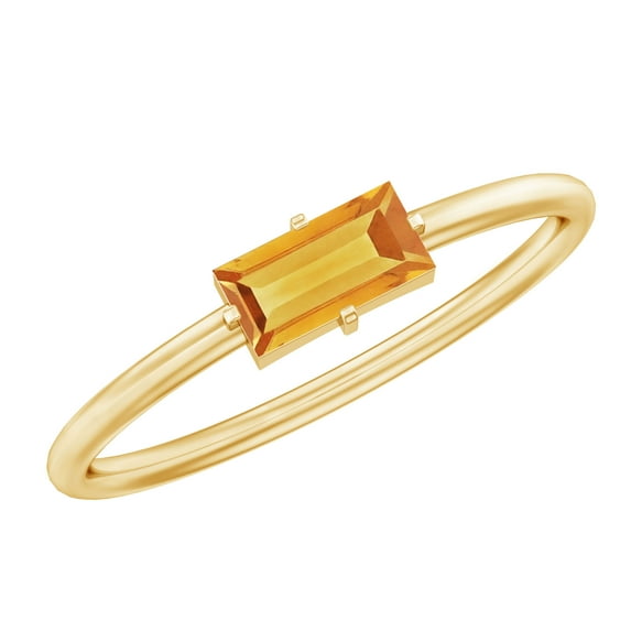 Rosec Jewels Baguette Citrine Promise Ring for Women - East West Ring - AAA Quality - with Jewelry Box, 18K Yellow Gold, US 8.50