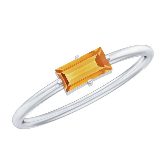 Rosec Jewels Baguette Citrine Promise Ring for Women - East West Ring - AAA Quality - with Jewelry Box, 925 Sterling Silver, US 4.00
