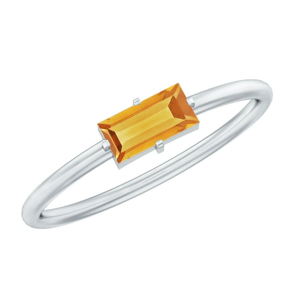 Rosec Jewels Baguette Citrine Promise Ring for Women - East West Ring - AAA Quality - with Jewelry Box, 925 Sterling Silver, US 8.00