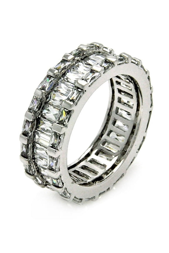 Baguette Clear Cubic Zirconia Channel Set Eternity Ring Sterling Silver Size 8