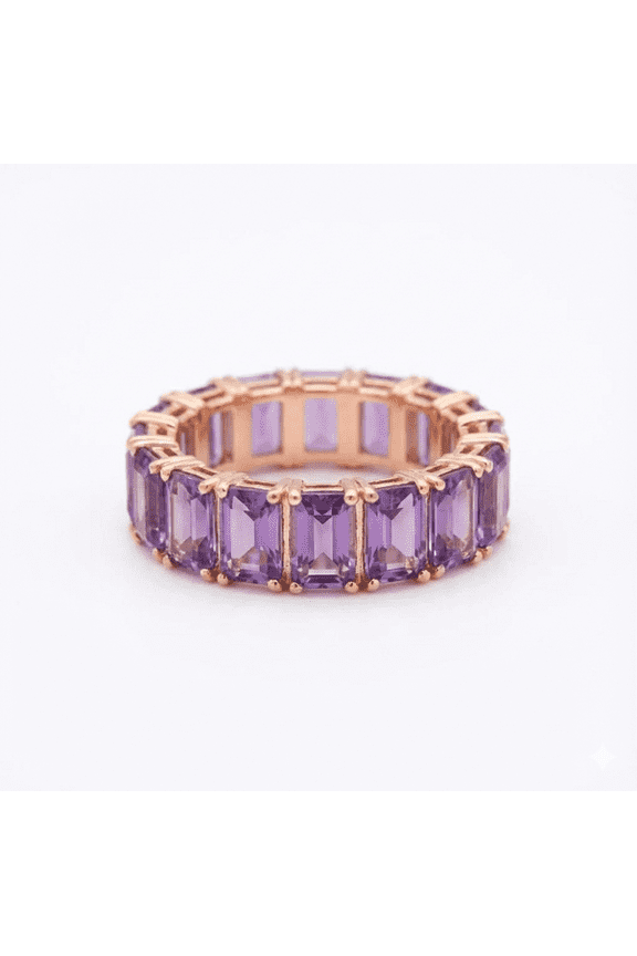 Baguette Cut Amethyst Full Eternity Band Ring, Amethyst Engagement Ring, Purple Gemstone Anniversary Ring For Wife, Stackable Promise Band Ring, February Birthstone Ring