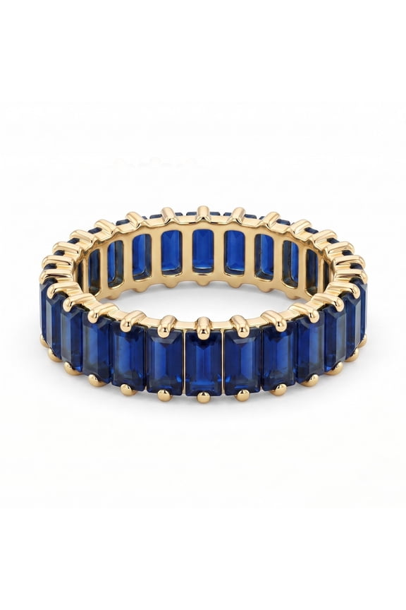 Baguette Cut Blue Sapphire Eternity Ring, Stackable Ring, September Birthstone Ring, Matching Band Ring, Promise Handmade Jewelry