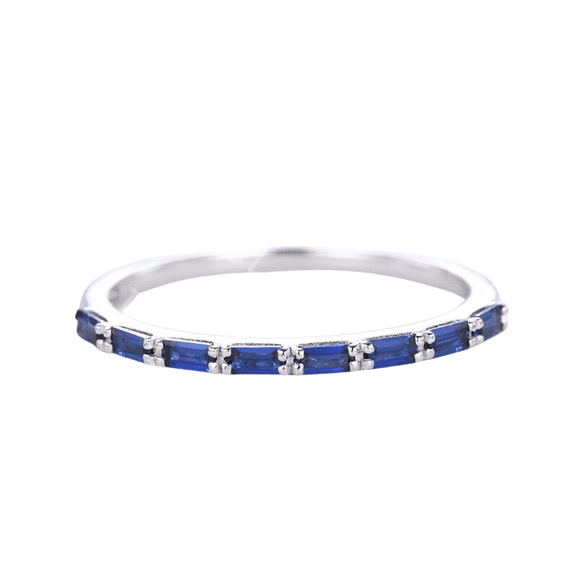 Baguette Cut Blue Sapphire Wedding Ring in 925 Sterling Silver - September Birthstone - Half Eternity Band Ring