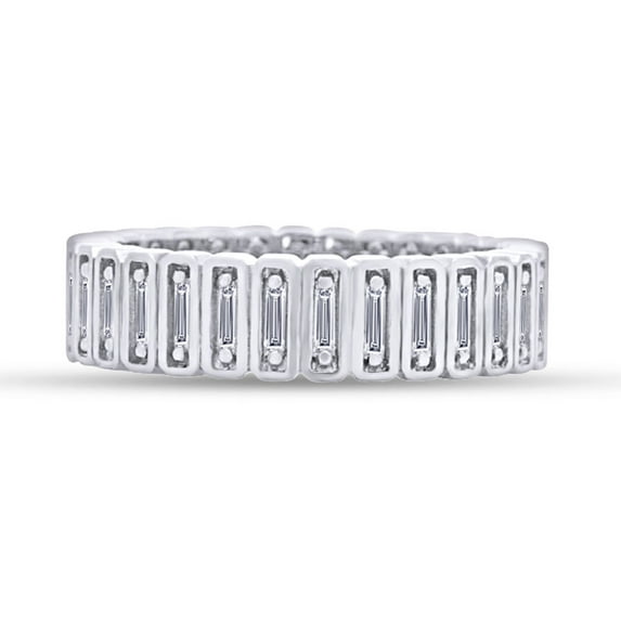 Baguette Cut Cubic Zirconia Eternity Wedding Band Ring In 14k White Gold Over Sterling Silver Jewelry For Women Ring Size-7