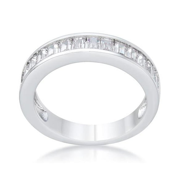 Baguette Cut Cubic Zirconia Rhodium Wedding Band - Clear, Size 8