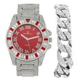 thumbnail image 1 of Baguette Cut Diamond Crystal Bling'ed Out Mens Watch Miami Iced Out Cuban Bracelet - No Reasonable Doubt This is The Jewerly Accesories to Flaunt The Wealth - ST10372C (ST10414M-105-PNP/RED), 1 of 6